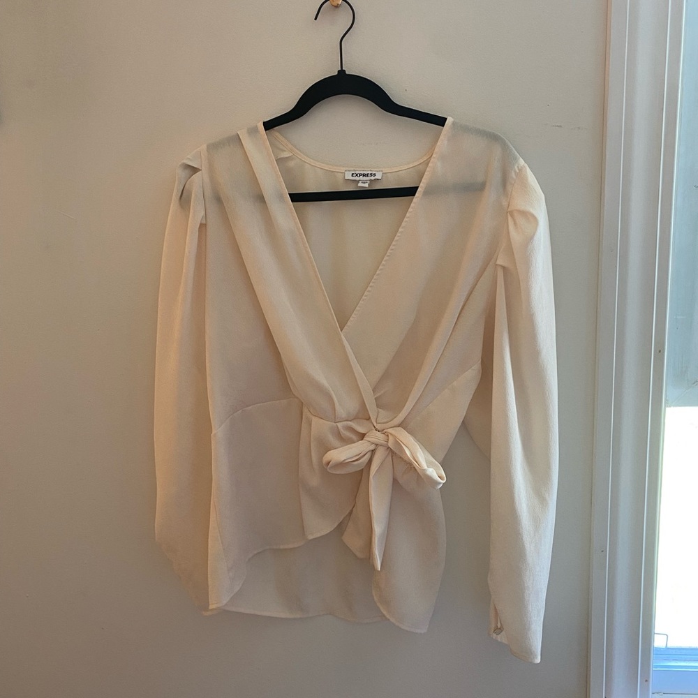 Express Faux Wrap Long Sleeve Top